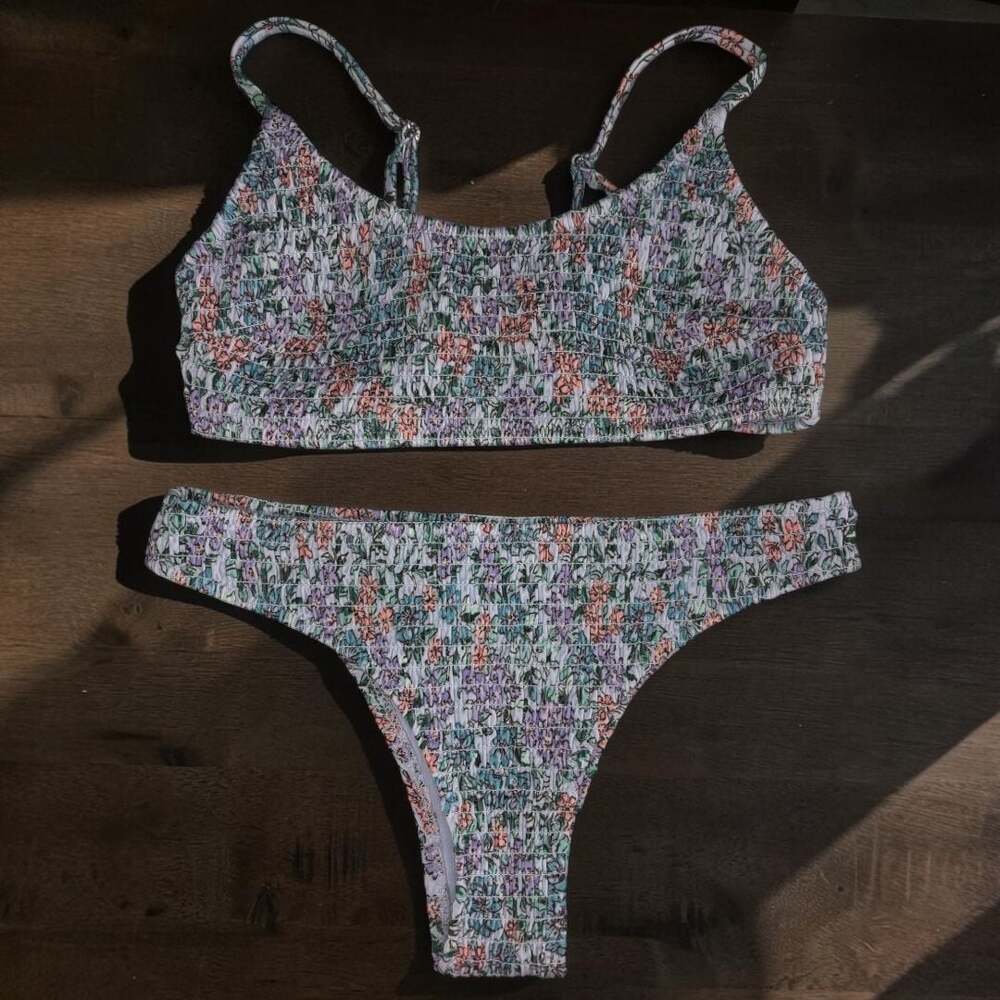 Pimkie Floral Smocked Bikini Set Cheeky Cut Size XS / EU 34